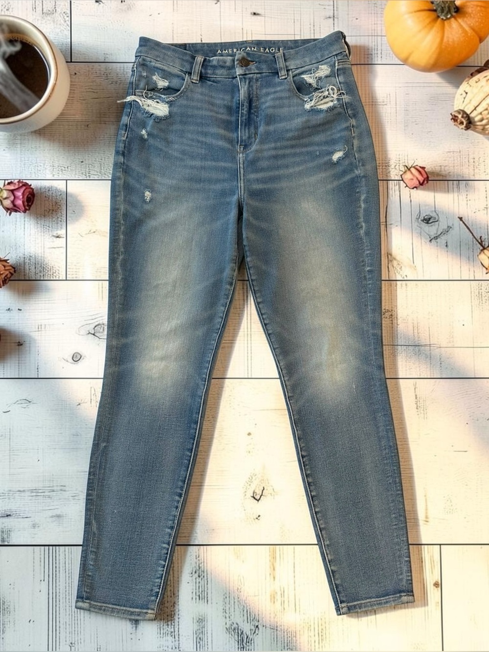 American Eagle Jeans Jegging Curvy Destructed Holes Womens 10 Super High Rise